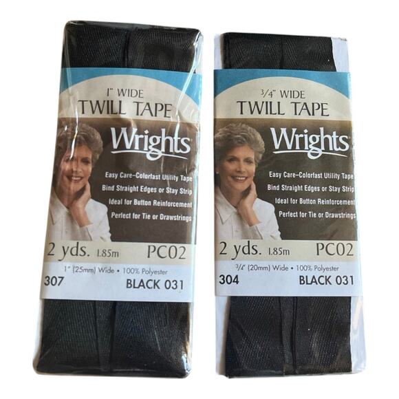 Wrights Twill Tape 1” & 3/4” Wide Black White 2yds Each Lot of 3 NEW Vintage - Picture 2 of 5